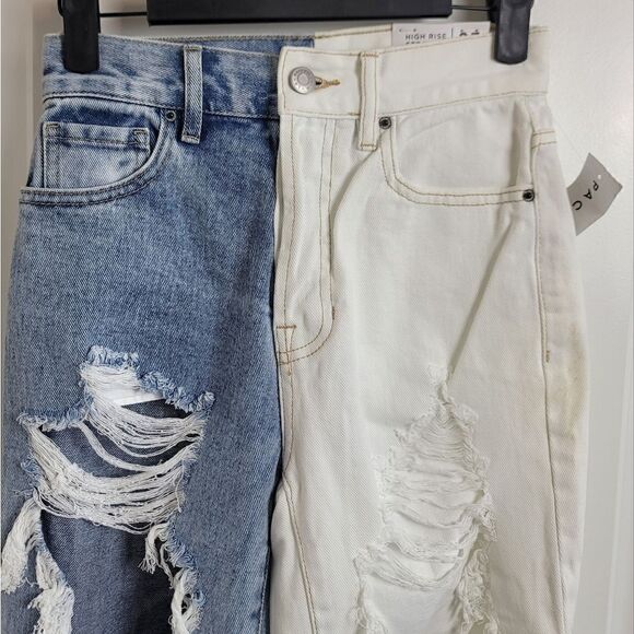 NWT- PACSUN Two-Tone Distressed High Waisted Straight Leg Jeans - Picture 3 of 13